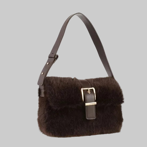 Faux Fur Shoulder Bag - Chocolate