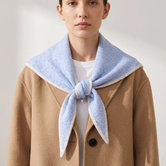 Contrast Trim Triangle Scarf - Light Blue/Cream