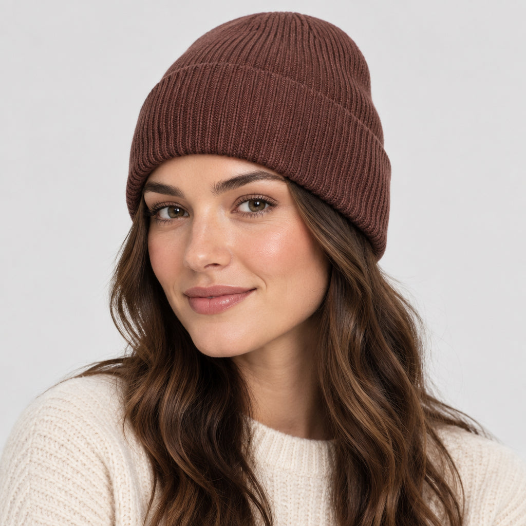 Noelle Ribbed Beanie Hat - Brown