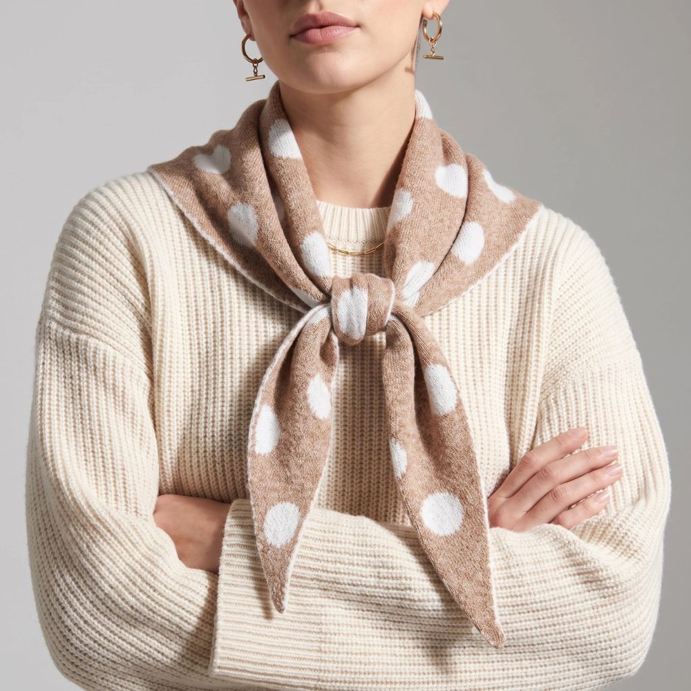 Spotted Triangle  Scarf - Beige/Cream
