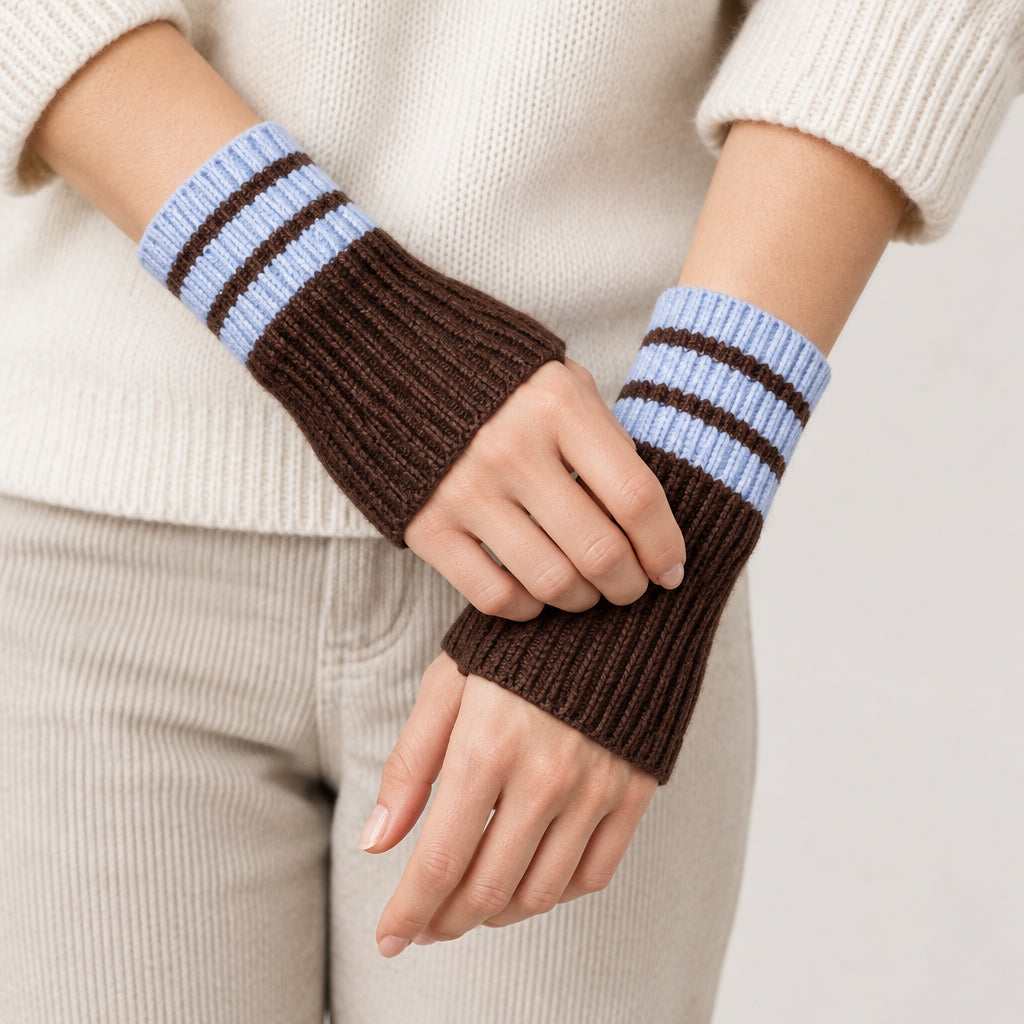 Striped Cuff Wrist Warmer - Brown/Blue