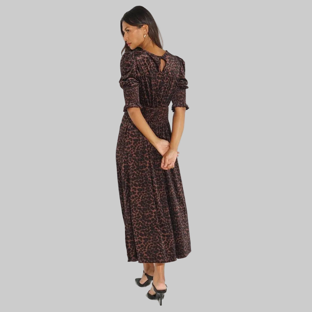 Velvet Leopard Print Tea Dress - Brown