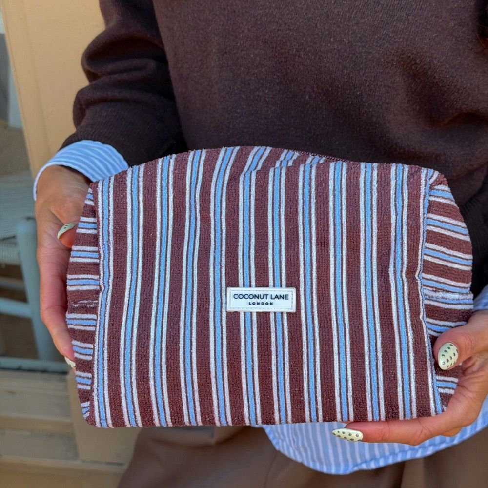Towel Makeup Bag - Brown & Blue Stripes