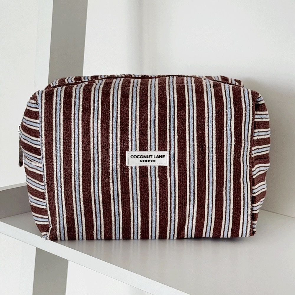 Towel Makeup Bag - Brown & Blue Stripes