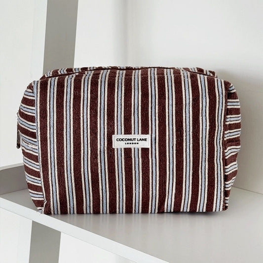 Towel Makeup Bag - Brown & Blue Stripes