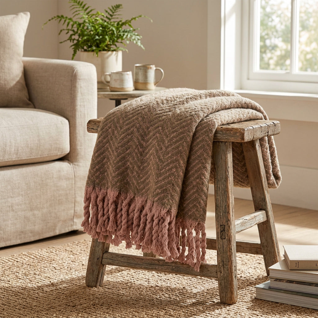 Tweedie Brushed Herringbone Throw - Mocha