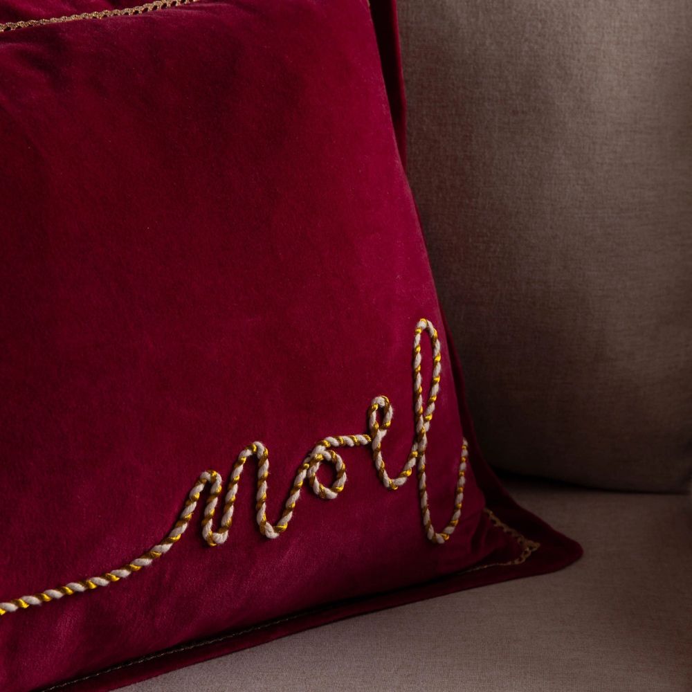 Winter Noel Applique Velvet Cushion - Red