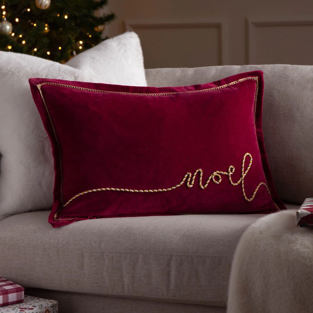 Winter Noel Applique Velvet Cushion - Red