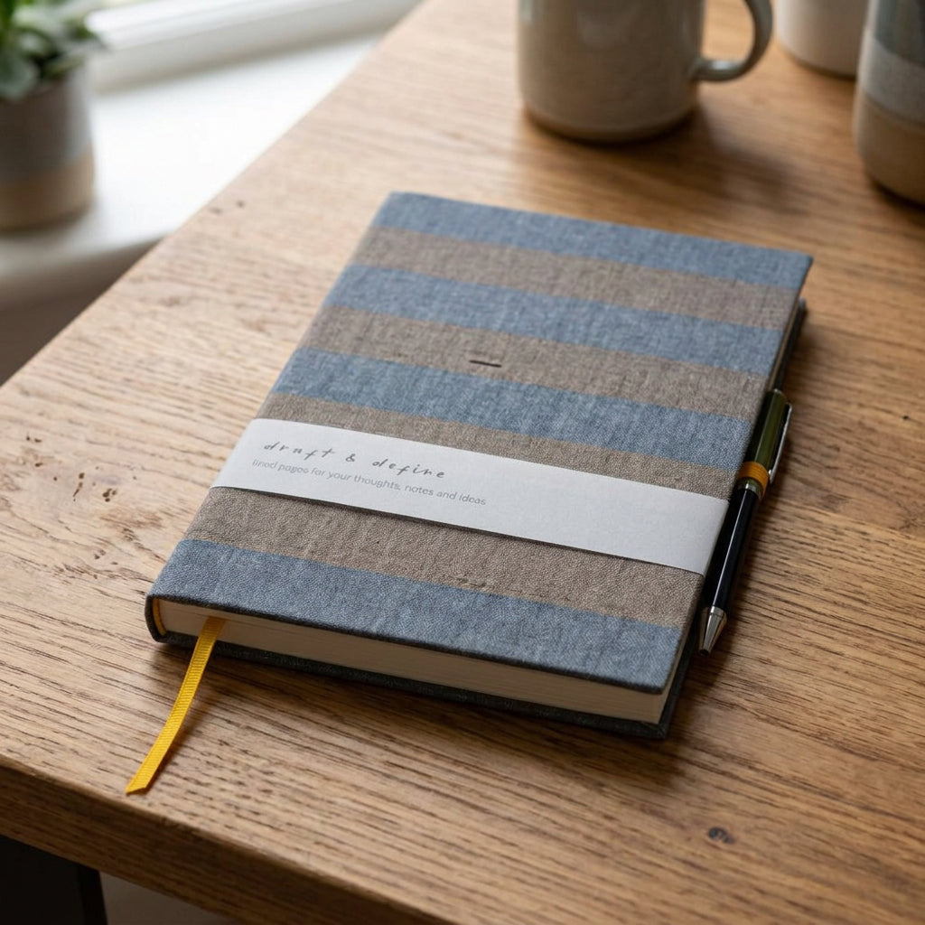 Navy/Khaki Stripe Casebound Notebook & Pen Set