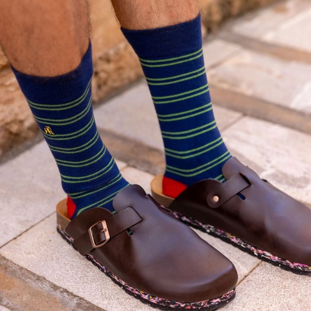 Bamboo Socks - Green & Teal Stripe