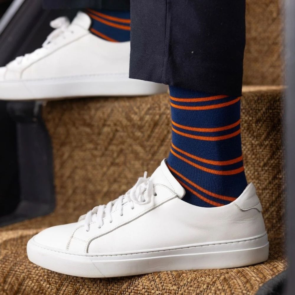 Bamboo Socks - Navy & Orange Stripe