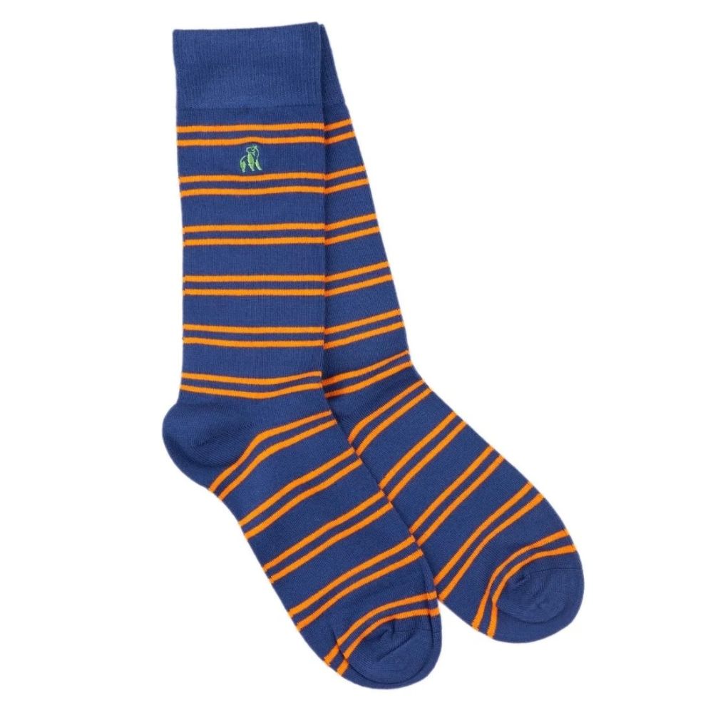 Bamboo Socks - Navy & Orange Stripe
