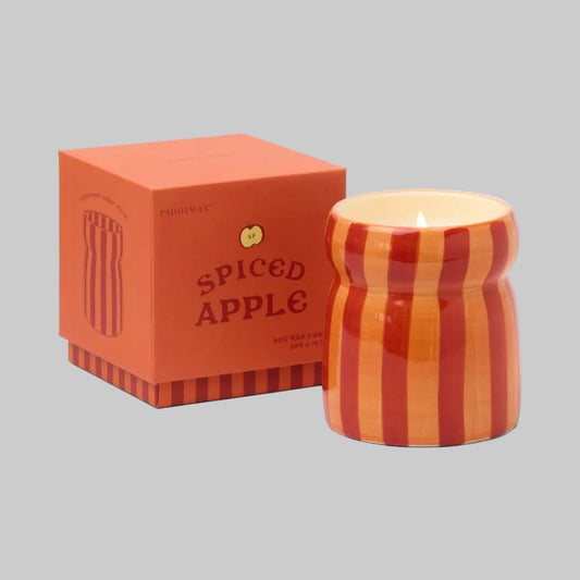 Striped Ceramic Candle - Spiced Apple