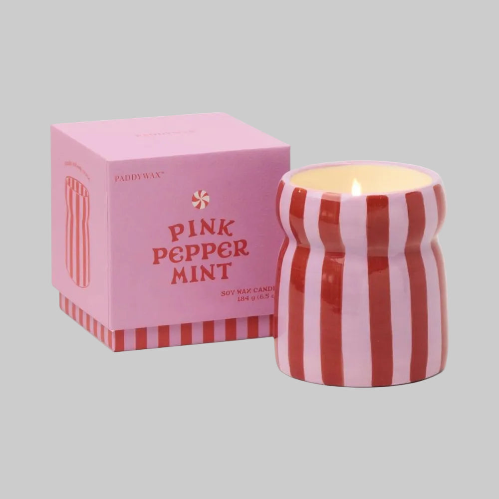 Striped Ceramic Candle - Pink Peppermint