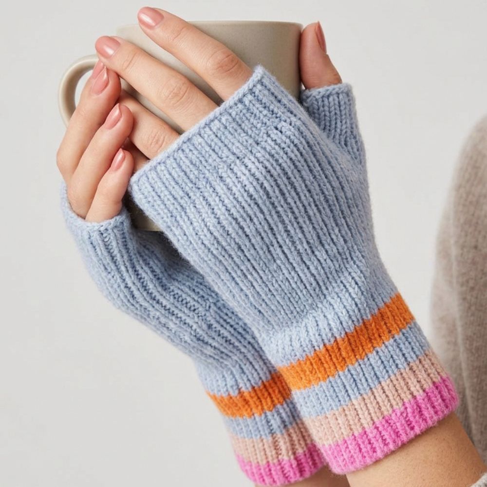 Dollie Wrist Warmers - Light Blue/Rainbow