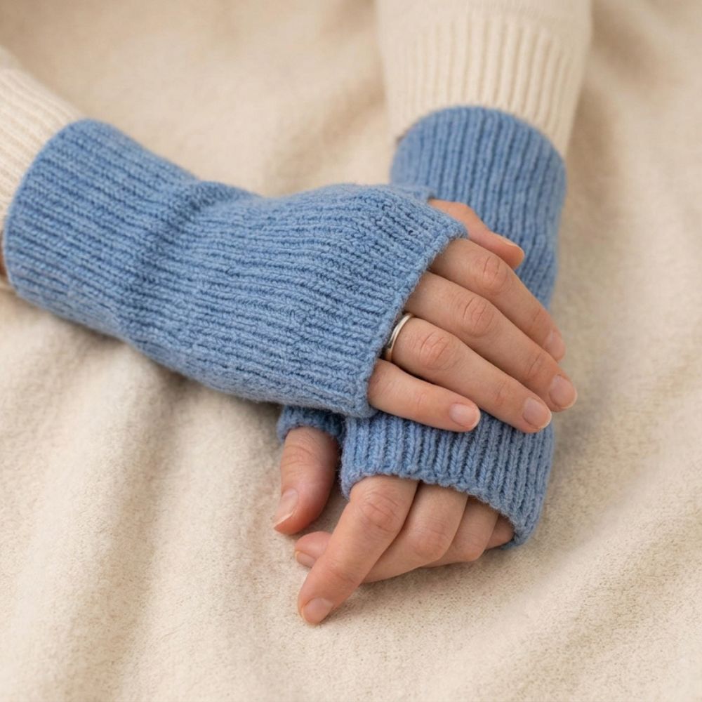 Dylan Denim Blue Ribbed Wrist Warmers