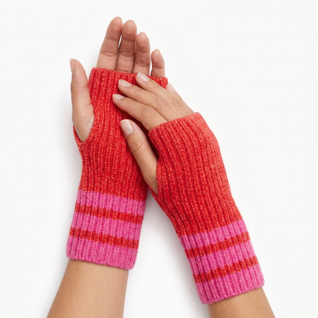 Striped Cuff Striped Cuff Wrist Warmer - Red/Hot Pink