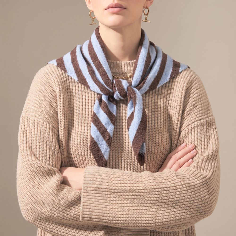 Striped Triangle Scarf - Brown/Blue