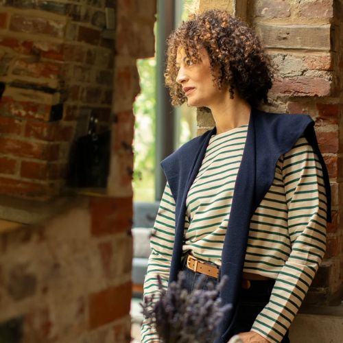 Fleur Stripe Top - Evergreen/Cream