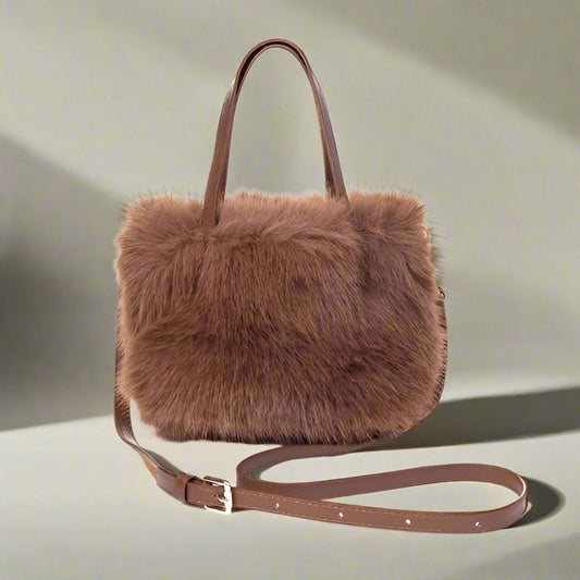 Faux Fur Handbag - Mocha Mouse