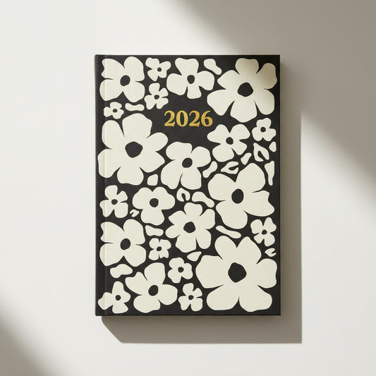 2026 Week To View Diary - Monochrome Daisies