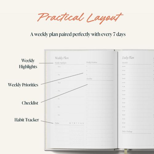 Undated Daily Planner Page A Day - Beige