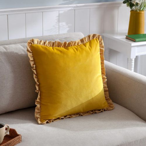 Solene Ruffle Matte Velvet Cushion - Yellow