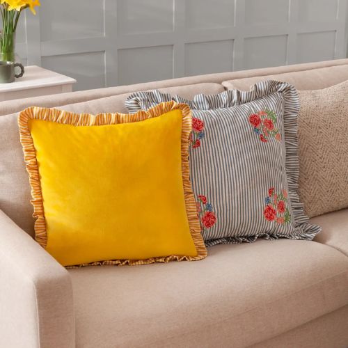 Solene Ruffle Matte Velvet Cushion - Yellow