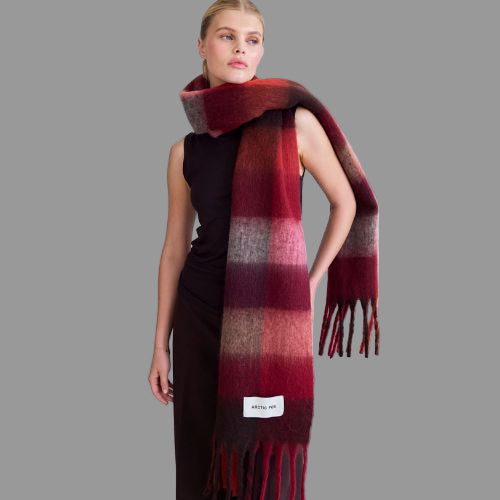 The Reykjavik Scarf - 100% Recycled - Burgundy Check