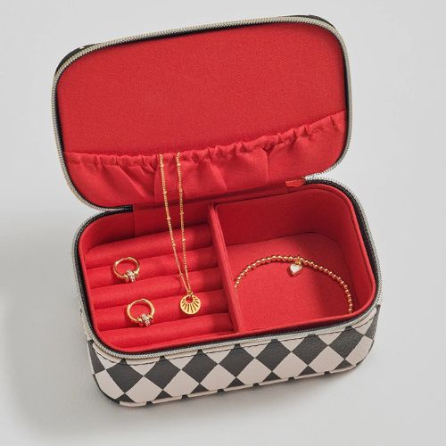 Harlequin Print Mini Jewellery Box - Black & Ivory