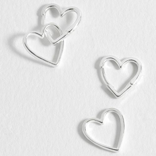 Double Heart Hoop Earrings - Silver