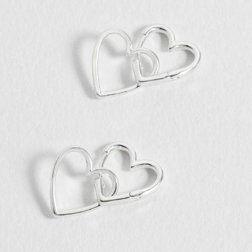 Double Heart Hoop Earrings - Silver