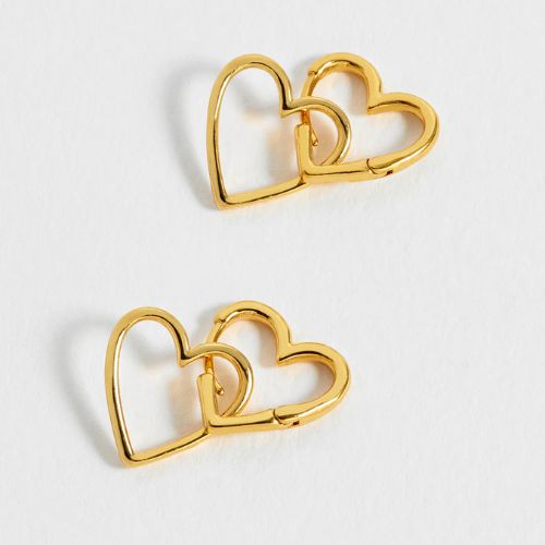 Double Heart Hoop Earrings - Gold