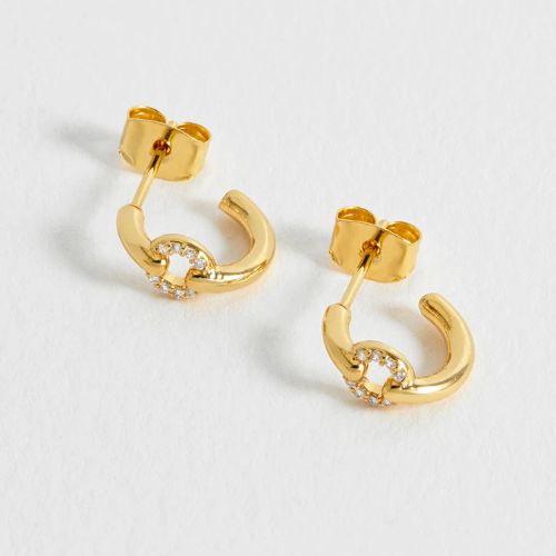 Pave Circle Hoop Earrings - Gold