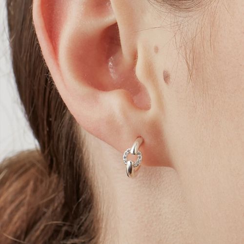 Pave Circle Hoop Earrings - Silver