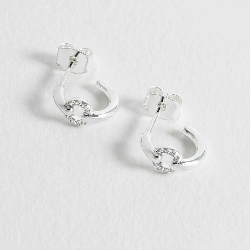 Pave Circle Hoop Earrings - Silver