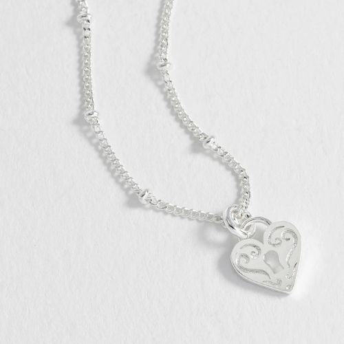 Engraved Heart Padlock Necklace - Silver
