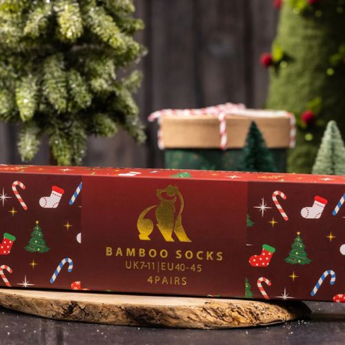 Bamboo Socks - Red Christmas Drawer Box