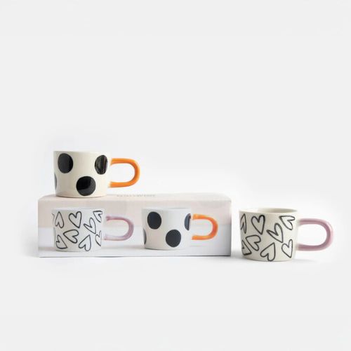 Mono Spots/Hearts Set of 2 Espresso Cups