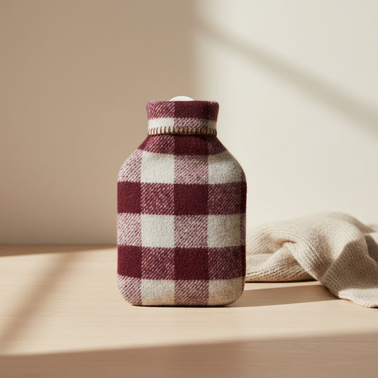Burgundy Check Pure New Wool Hot Water Bottle