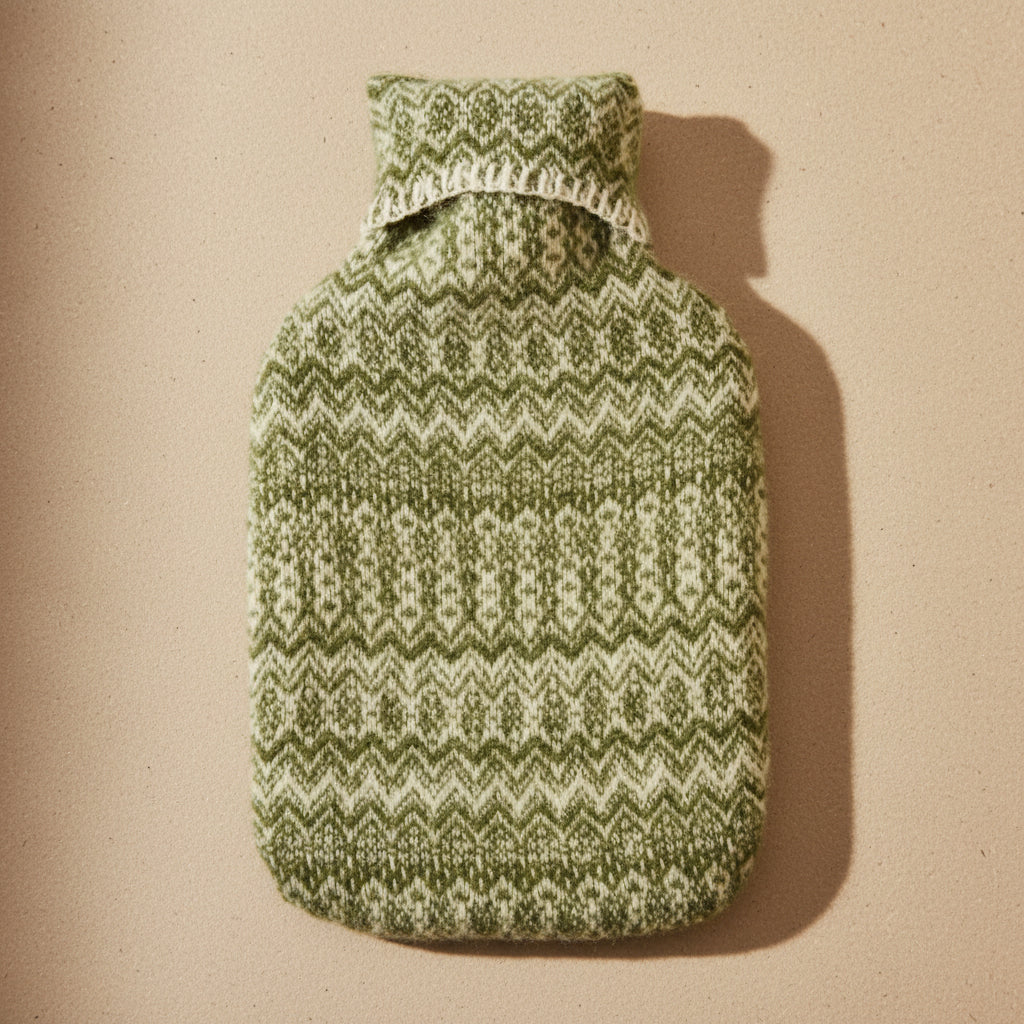 Fair Isle Pure New Wool Hot Water Bottle - Green