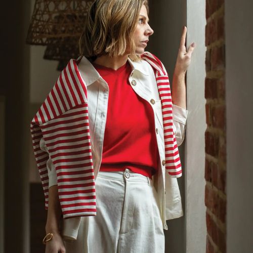 Rebecca Top - Red/Ecru