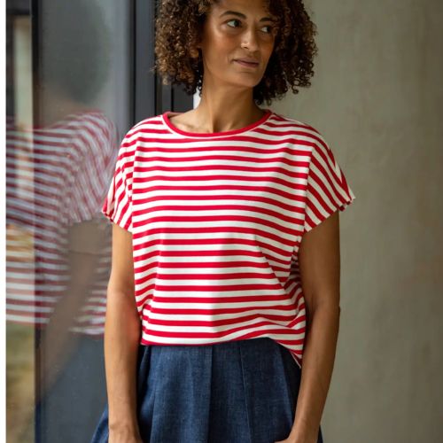 Wei Stripe Top - Red/Ecru