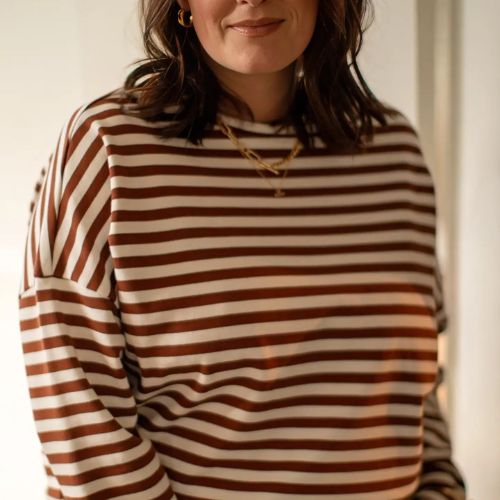 Rebecca Stripe Top - Tobacco/Ecru