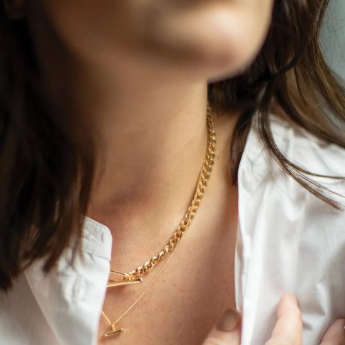 Chain T-Bar Pull Through Necklace - Gold