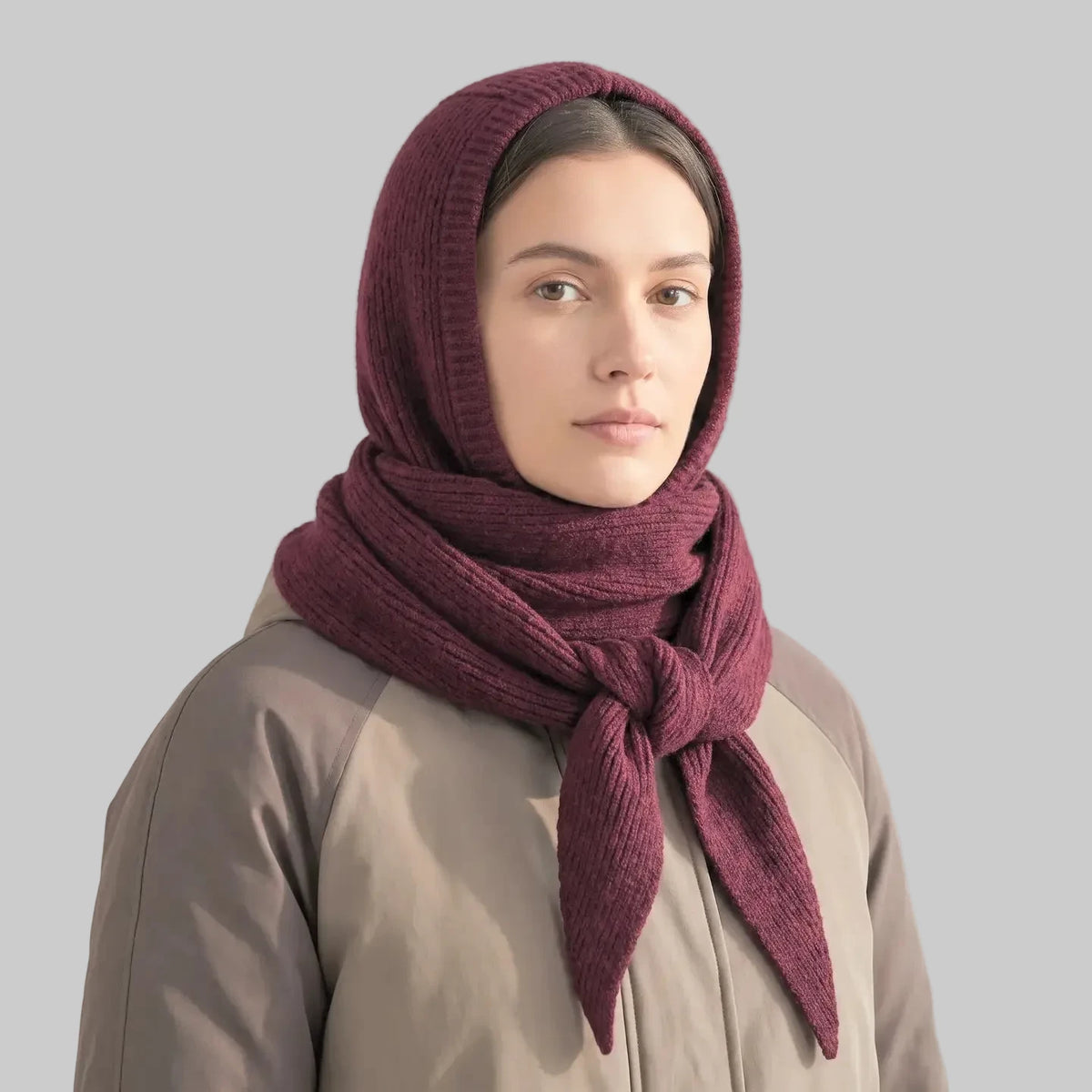 Plain Hooded Scarf - Berry