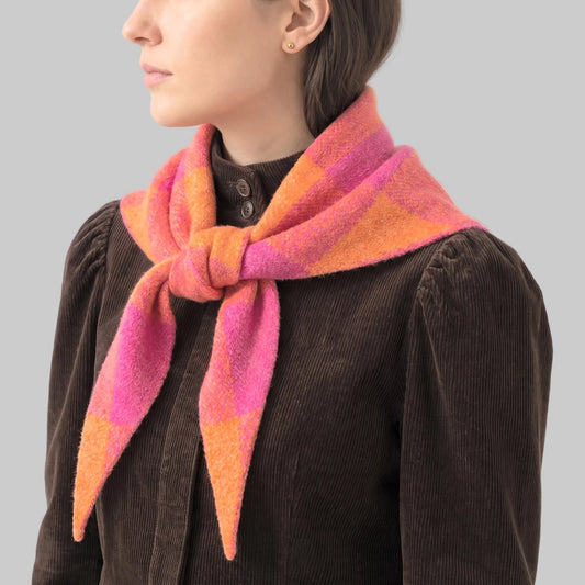 Check Triangle Heavyweight Scarf - Orange/Pink