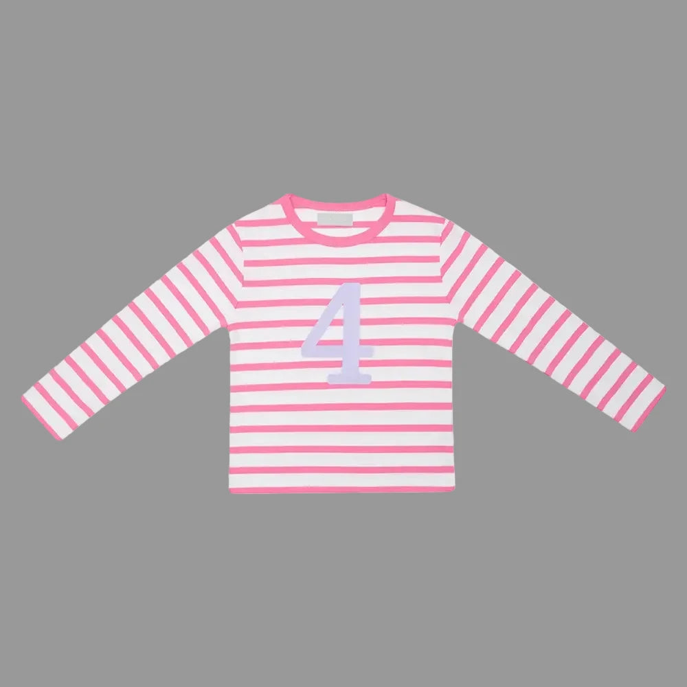 Hot Pink & White Striped T-Shirt - Age 4