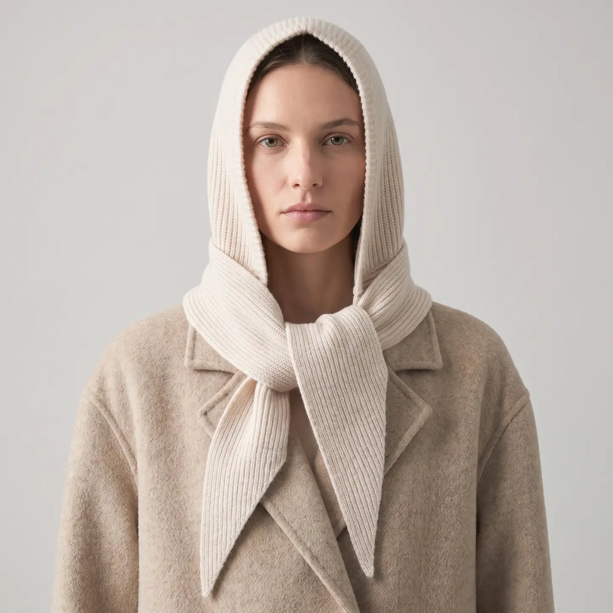 Plain Hooded Scarf - Cream