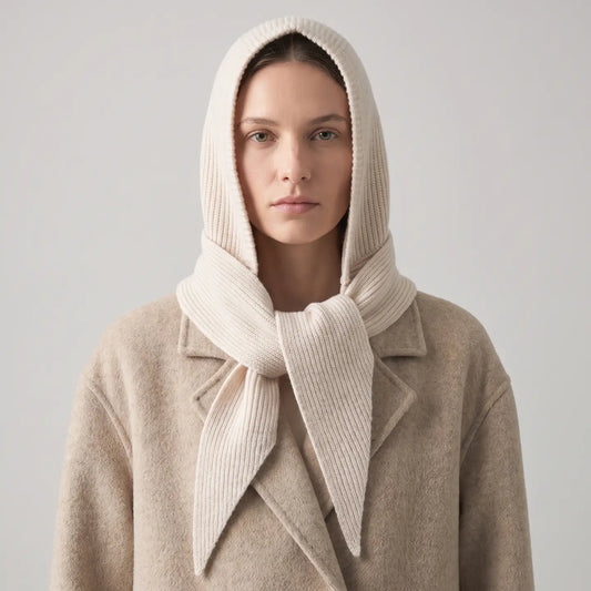 Plain Hooded Scarf - Cream